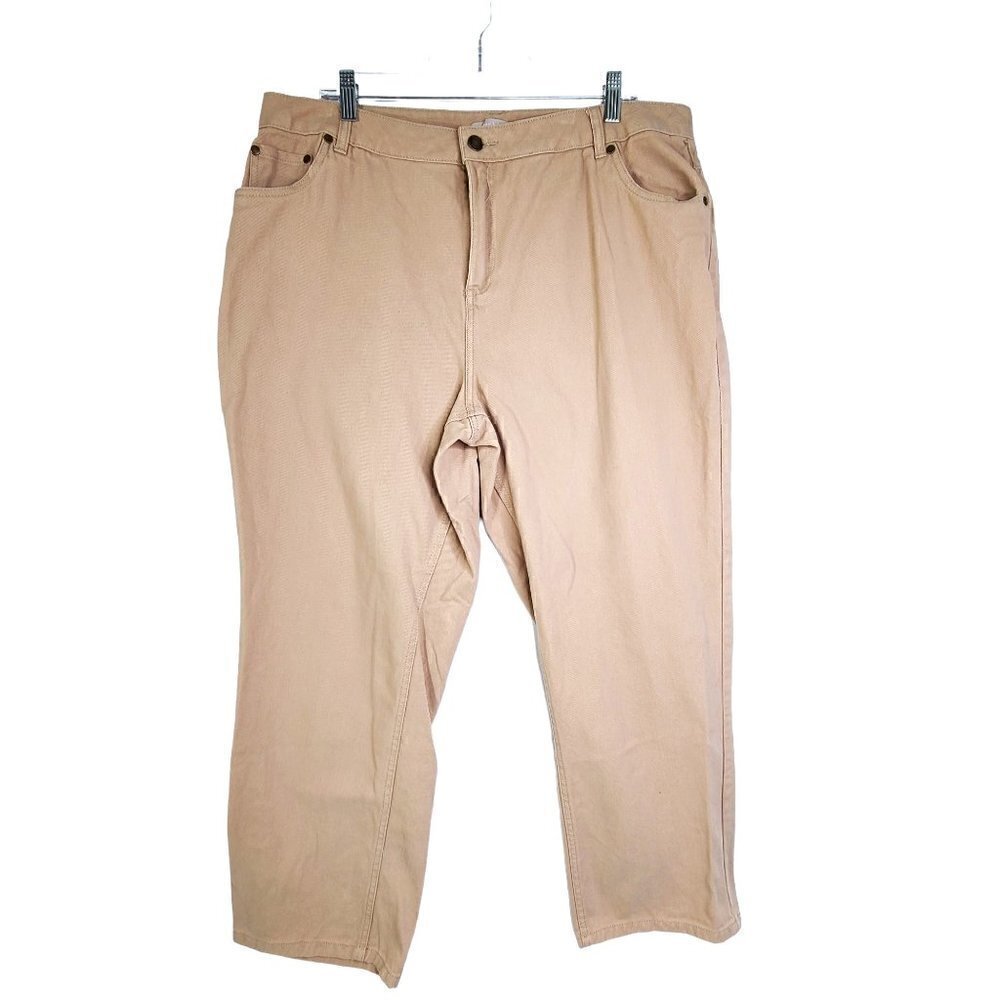Woman Within Wide Leg Denim Jean Plus 18W Cream Beige Baggy High-Rise Cotton Y2K